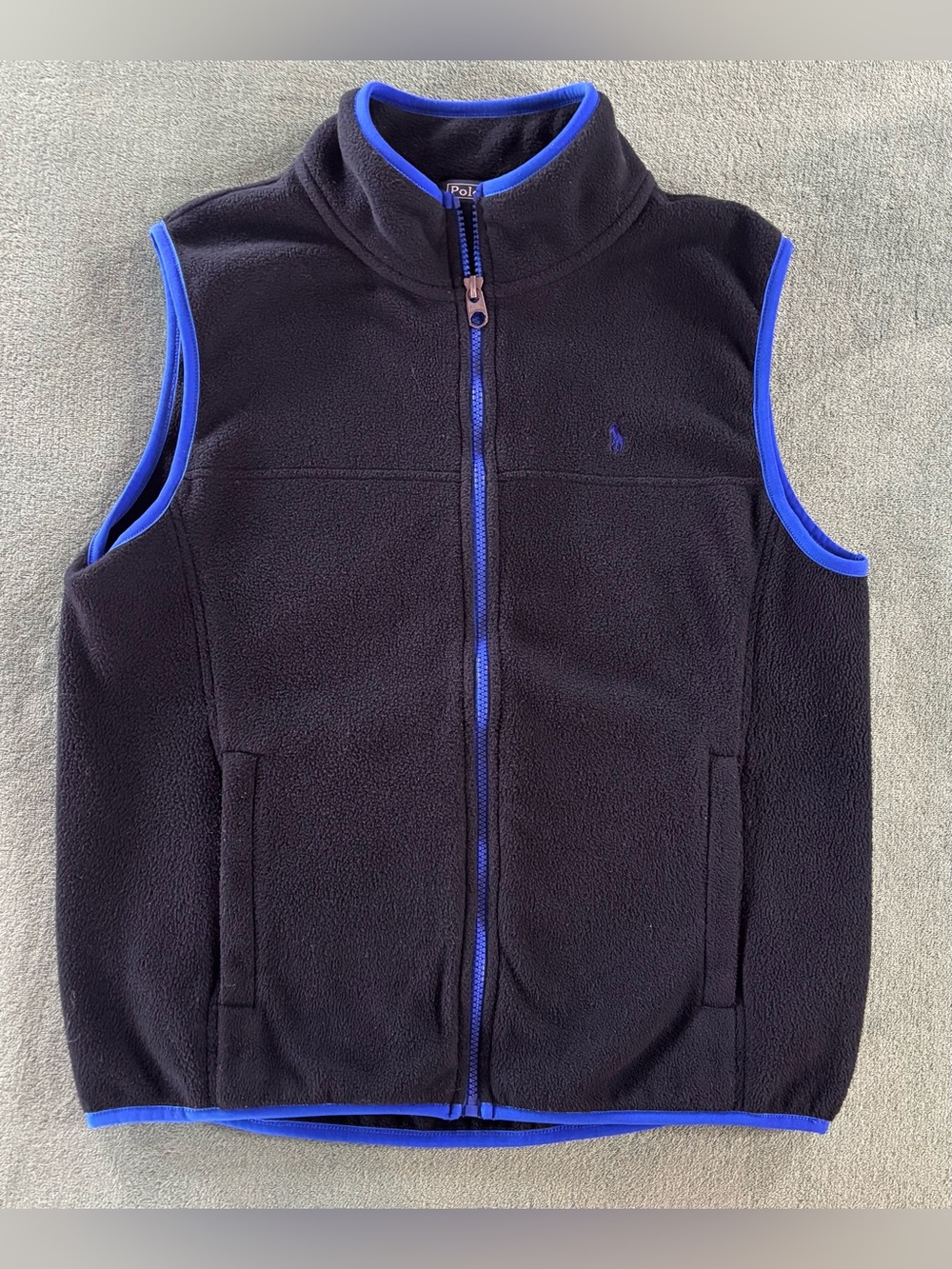 Ralph Lauren Black Fleece Vest with Royal Blue Trim, Size: L (14-16 child)
